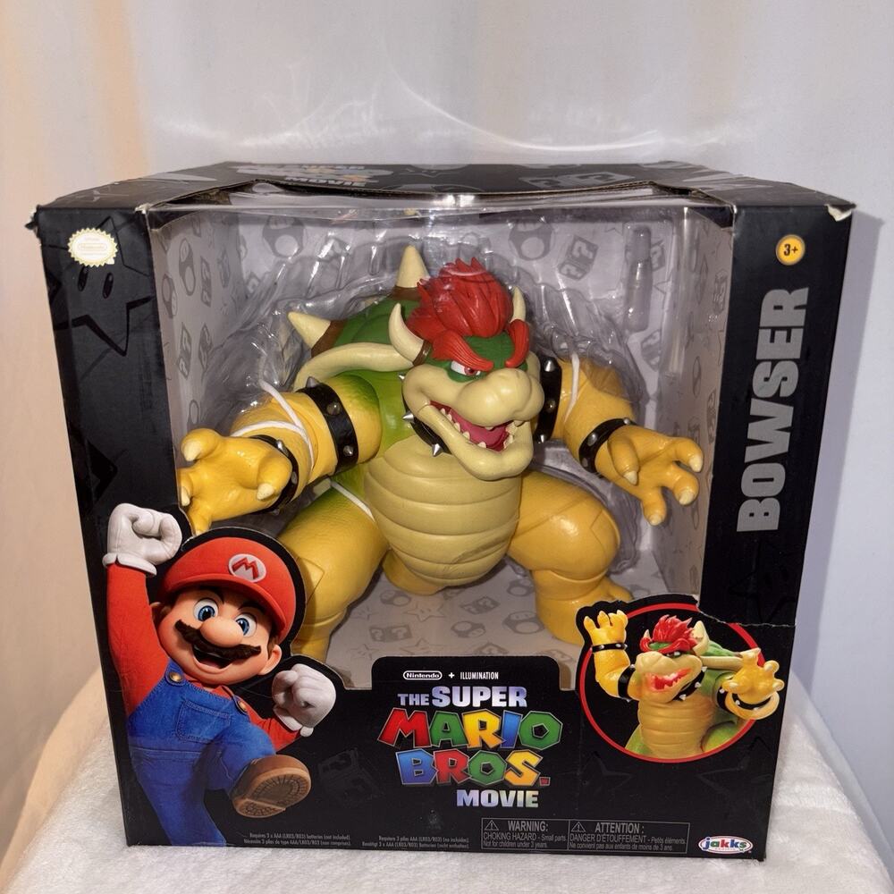 Super Mario Bros Movie Bowser 7" Figure Fire Breathing Jakks Nintendo